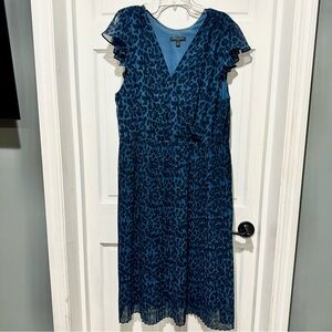 Banana Republic Pleated Leopard Print Dress with Flutter Sleeves